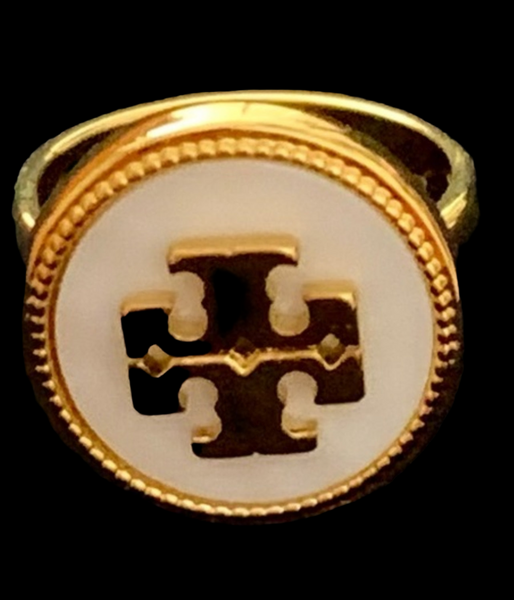 Tory Burch Gold and Mother of Pearl Ring Size 7