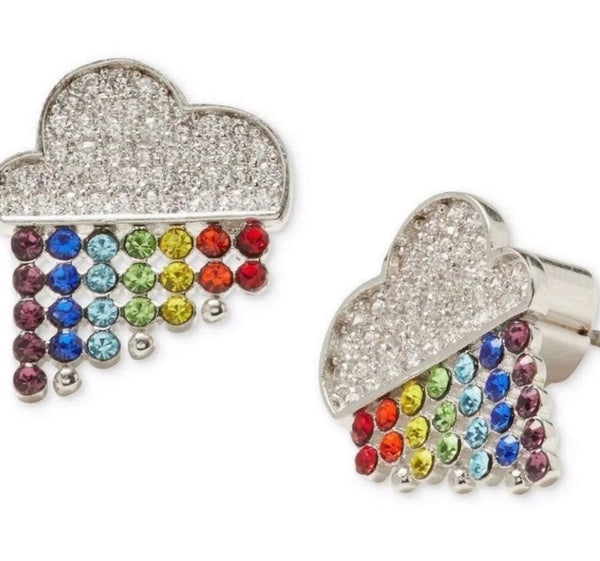 Kate Spade Into The Sky Raining Cloud Earrings Sliver Stud With Multicolor Crystals