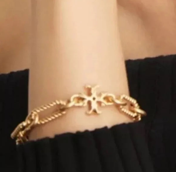 Tory Burch Gold Plated Roxanne Double-T
Rope Chain Bracelet