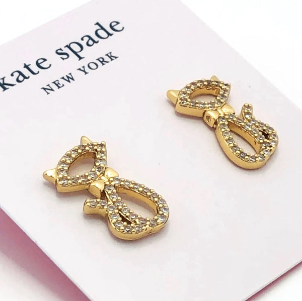 Kate Spade Jazz Things Up Pave Cat Gold And Pave Crystals Stud Earrings