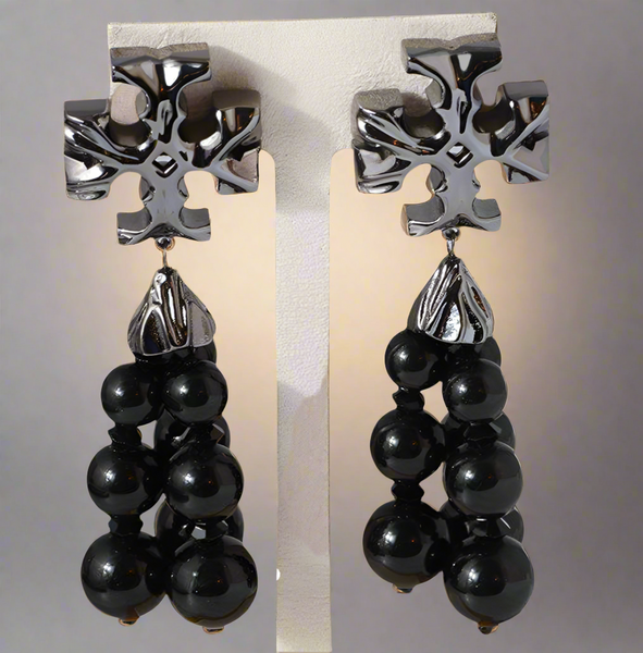 Tory Burch Roxanne Black Bold And Sculptural Roxanne Tassel Beaded Drop Earrings