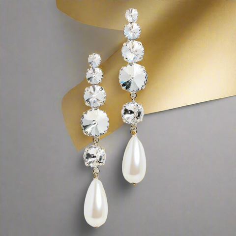 LELET NY Athena Swarovski Crystals And A Teardrop Pearl Drop Earrings