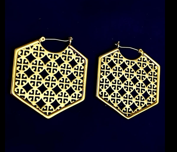 Tory Burch Shiny Gold Perforated Logo Hoop Earrings