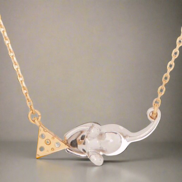 Kate Spade Year Of The Rat Mouse And Cheese Stud Necklace in Gold and Silver