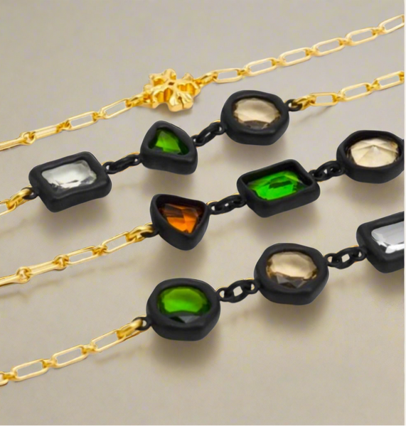 Tory Burch Roxanne Chain Necklace Black Resin & Glass