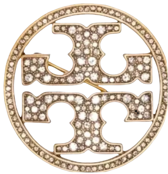 Tory Burch Gold And  Crystal Pave Double T logo Brooch Pin