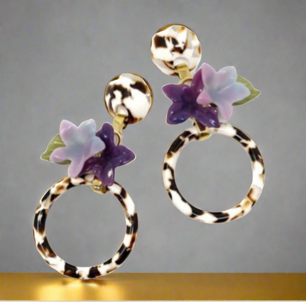 Lele Sadougui Hibiscus Circle Leopard Hoop Drop Earrings