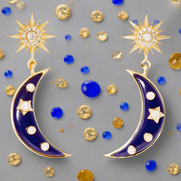 The Sole Society Intergalactic Crescent Moon With Starburst Studs Double Drop Earrings