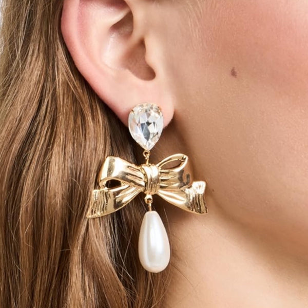 LELET NY Stella Pearl Clip Gold, Crystal And Teardrop Pearl Drop Earrings