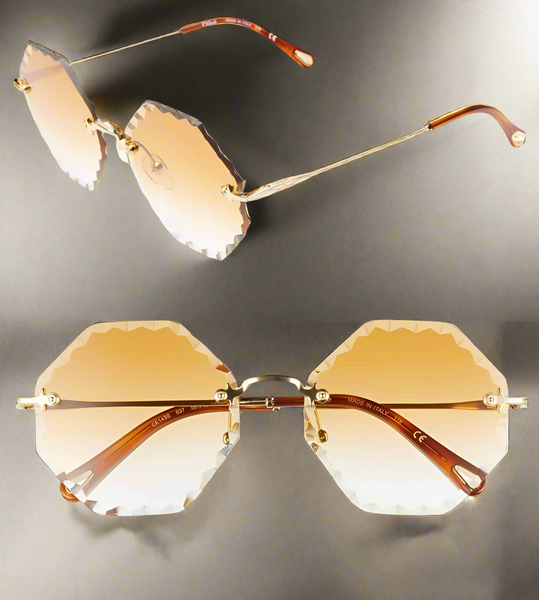 Chloé Rosie Octagon Sunglasses Metal Yellow With Gradient Brown Tinted Lenses