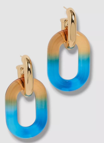 Paco Rabanne Women's Gold Blue XL Link Double Hoop Earrings