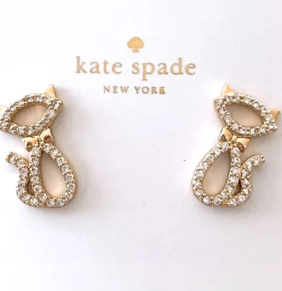 Kate Spade Jazz Things Up Pave Cat Gold And Pave Crystals Stud Earrings