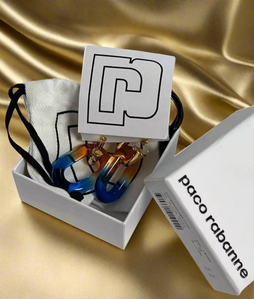 Paco Rabanne Women's Gold Blue XL Link Double Hoop Earrings