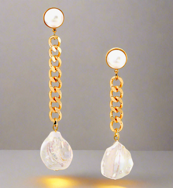 Dannijo Kate Gold Tone & Faux Pearl Asymmetric Chain Drop Earrings