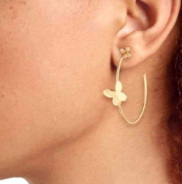 Kate Spade Gold In A Flutter Butterfly Hoop Earrings