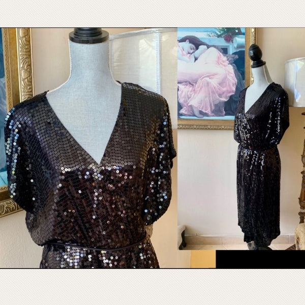 MICHAEL Michael Kors Black Sequin Wrap Cocktail Dress Plus Size 3X