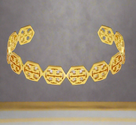 Tory Burch Gold Hexagon Logo Cuff Bracelet