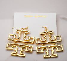 Tory Burch Britten Gold Plated Matte Finish Drop Earrings Gold Matte Finish