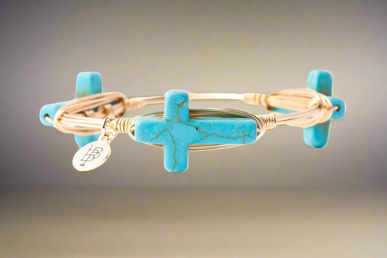 Bourbon And Boweties Bangle Bracelet The Alexi Turquoise Cross Standard Size