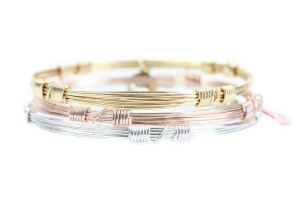 Bourbon And Boweties Multi-Color Bangle Set of 3 Stackers-Gold Plated Brass, Copper Tin Standard & Large Size