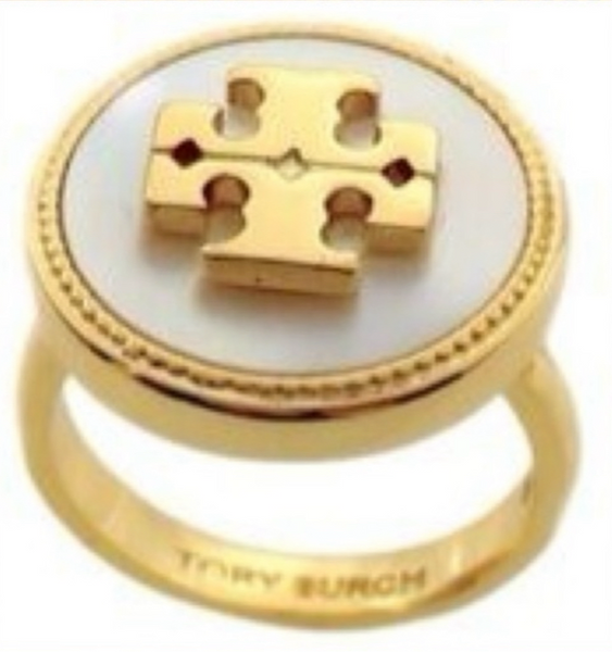 Tory Burch Gold and Mother of Pearl Ring Size 7