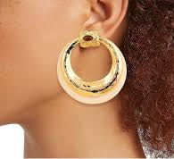 Gas Bijoux Meknes 24K Gold Plated Acetate Amp Glass Hoop Earrings Gold Marquise Glass Cabochon