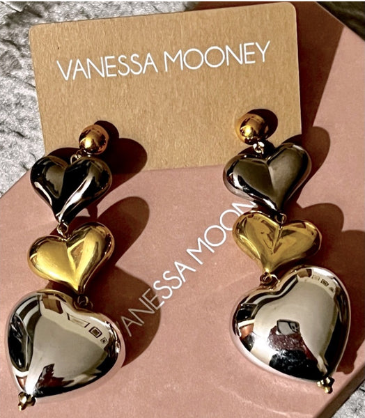 Vanessa Mooney The Maxine Heart Dark Gray, Gold & Silver Hearts Earrings