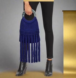 Cleobella Monaco Cobalt Macrame Fringed Tote or Crossbody Bag