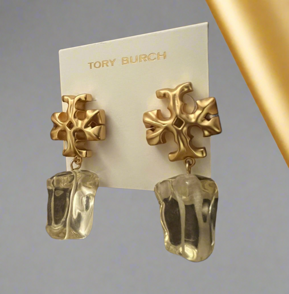 Tory Burch Roxanne Drop Earrings Gold Tory Logo And Pale Yellow