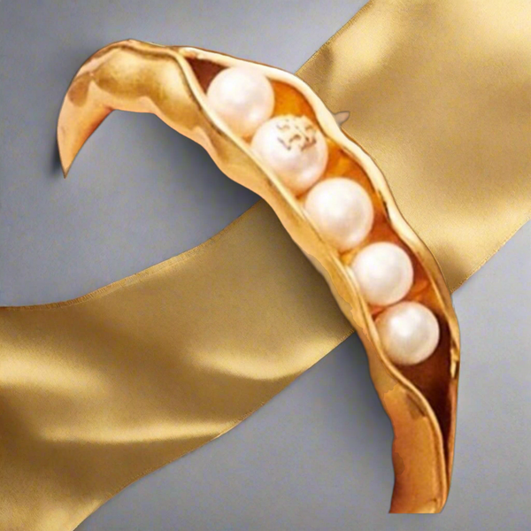 Tory Burch Gold Peapod Pearl Logo Cuff Bracelet