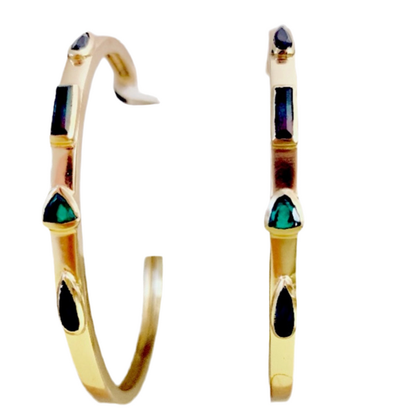 The Sole Society Hoop Gold Earrings with Multi Colorful Stones