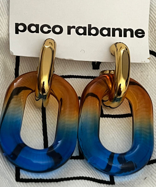 Paco Rabanne Women's Gold Blue XL Link Double Hoop Earrings