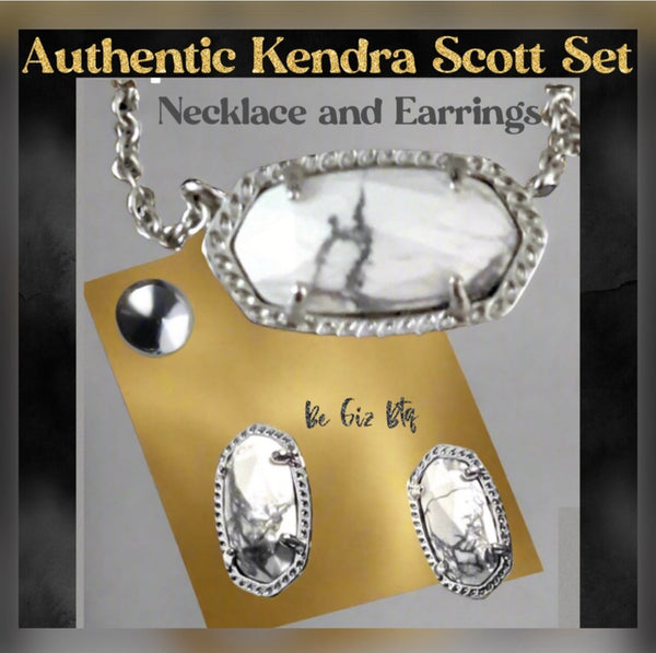 Kendra Scott Elisa Pendant Necklace And Ellie Earrings Set In White Howlite
