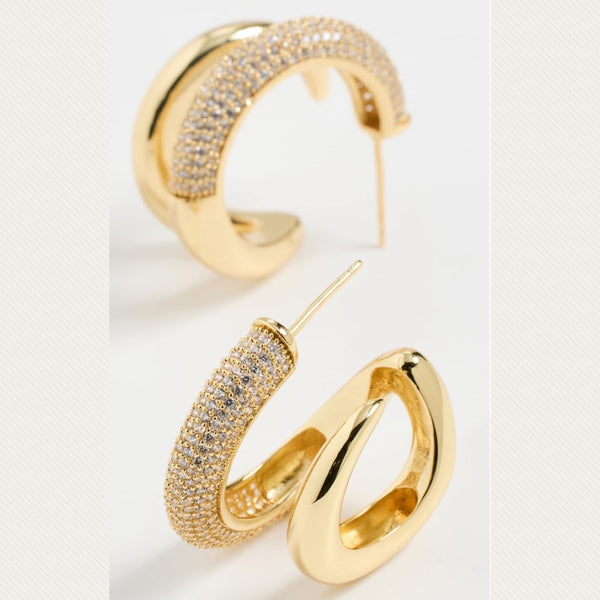 Adina Eden Fancy Solid Pave Double Claw Cage Hoop Earrings