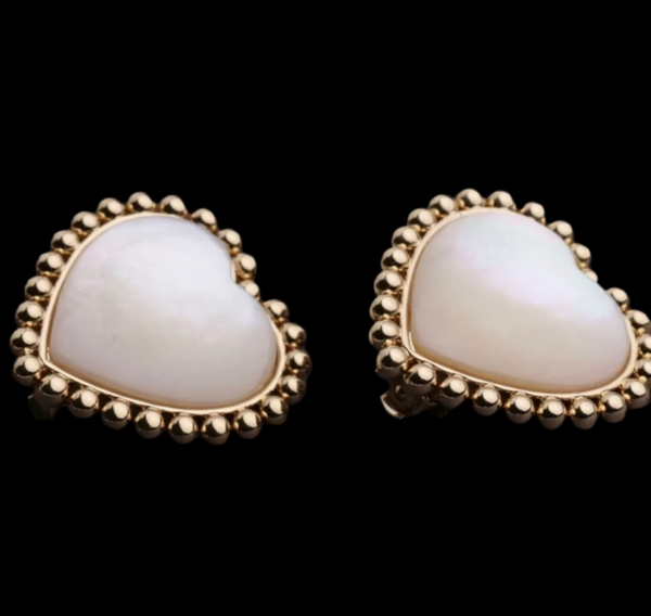 Tory Burch Gold And Mother Of Pearl Heart with Milgrain Detailing Large Clip On Stud Earrings