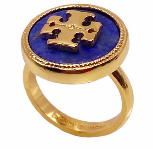 Tory Burch Gold and Blue Lapis Lazuli Ring Size 7