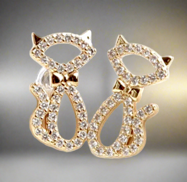 Kate Spade Jazz Things Up Pave Cat Gold And Pave Crystals Stud Earrings