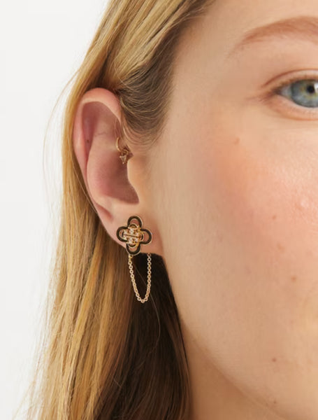 Tory Burch Kira Clover Front-Back Stud Earrings Gold with Crystals