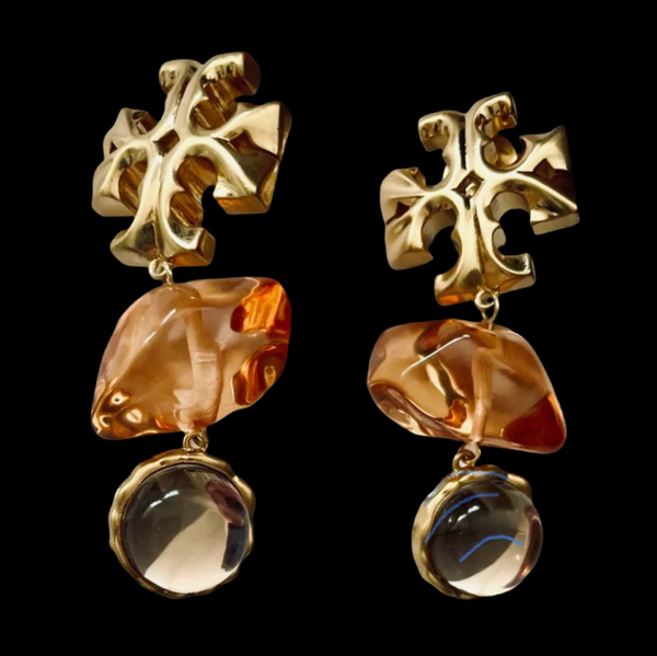 Tory Burch Roxanne Stone Double Drop Earrings Pale Papaya