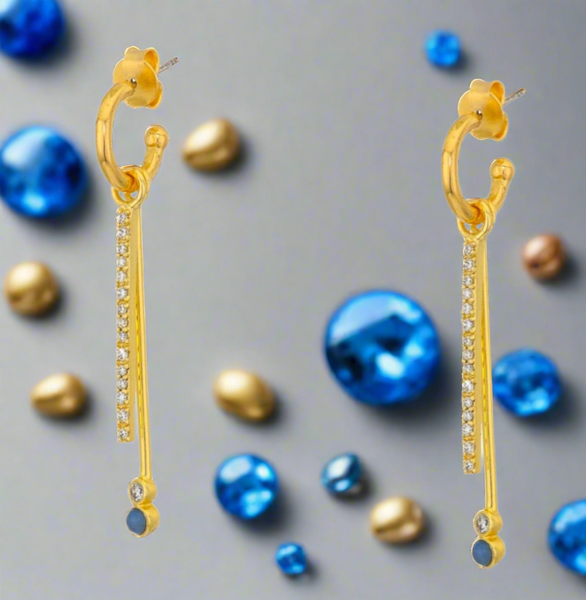 The Sole Society Double Stick Gold, Blue Agate And Crystals Huggies Earrings