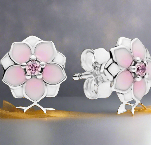 Pandora Pink Magnolia Blooms Stud CZ Earrings