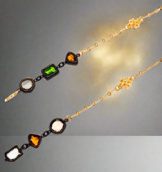 Tory Burch Roxanne Chain Necklace Black Resin & Glass
