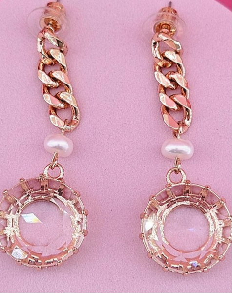 Dannijo Sawyer Edgy Gold Chain-Link With Pearls And Crystals Loop Drop Earrings