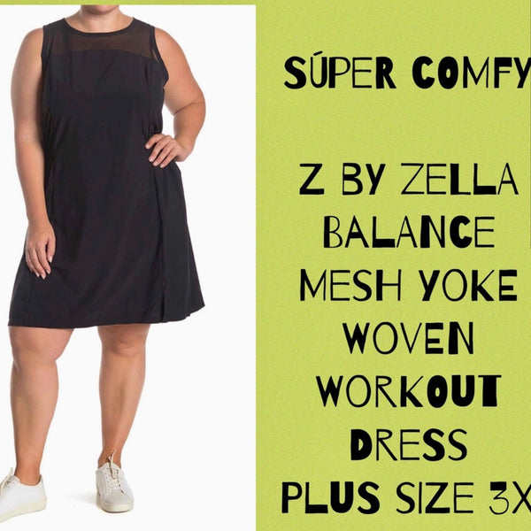 Z by Zella Balance Mesh Yoke Woven Workout Dress Black Plus Size 3X