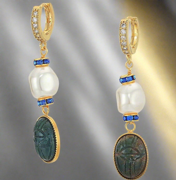 Shashi Harlow Gold-Pearl-Green Drop Earrings