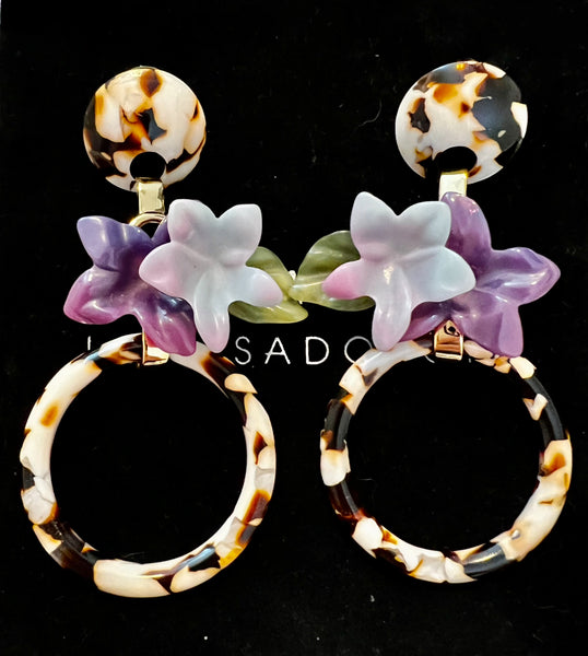 Lele Sadougui Hibiscus Circle Leopard Hoop Drop Earrings