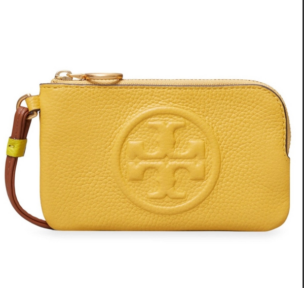 Tory Burch Perry Bombé Leather Color Block Zip Card Case Wristlet Yellow And Multicolor