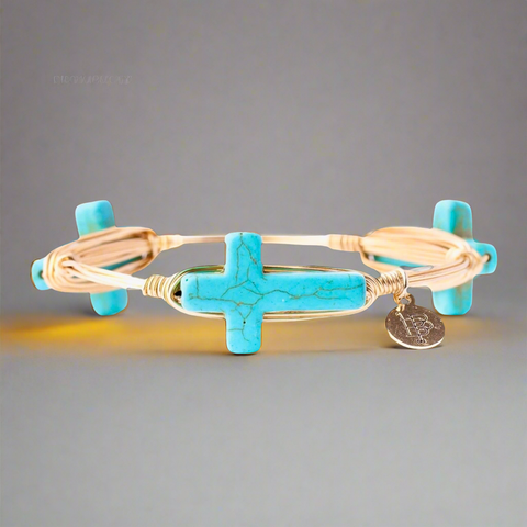 Bourbon And Boweties Bangle Bracelet The Jacob Turquoise Cross Large Size