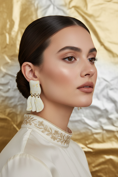 Lele Sadougui Garden Iris Earrings Clip On Howlite Petal Drop Earrings