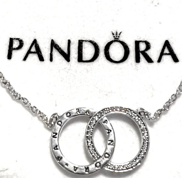 Pandora Logo & Sparkle Circles Necklace with Clear CZ Necklace